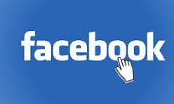 Facebook logo with a cursor hand icon clicking on it.