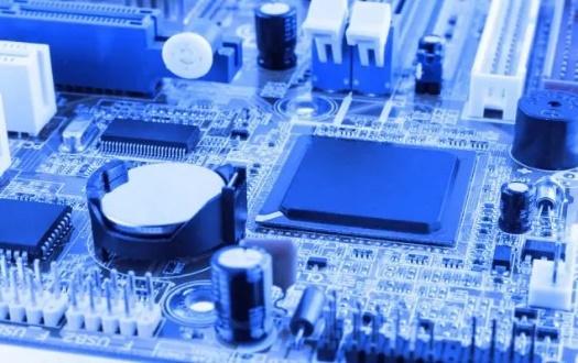 Blue motherboard circuit board close-up