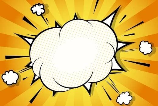 Comic-style explosion with a blank speech bubble and yellow burst background.