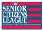 Senior Citizens League logo with red stripes.
