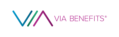 VIA Benefits logo with colorful design.