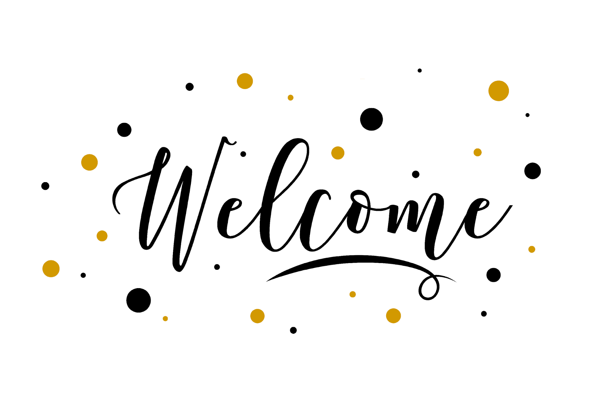 Decorative hand-lettered welcome with confetti