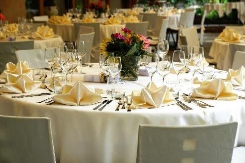Elegant round tables with floral centerpieces