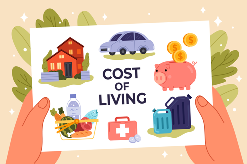 Cost of living concept with various items.