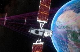 A satellite orbiting Earth with solar panels extended.