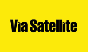 Black "Via Satellite" text on yellow background