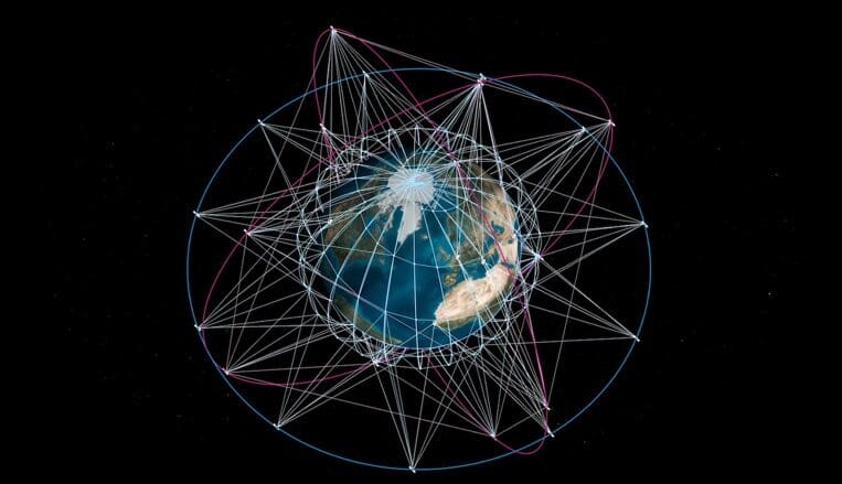 Global network connections surrounding Earth.