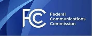 Logo of the Federal Communications Commission on a blue background.