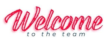 Handwritten word 'Welcome' in red ink on white background.