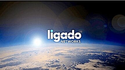Logo of Ligado Networks over a space view of Earth.