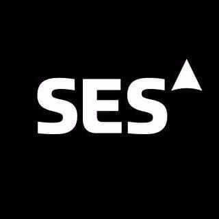 SES logo with white text and a triangular symbol on black background.