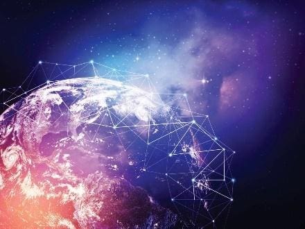 Earth with digital network in space.