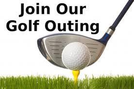 Golf ball on tee with driver ready for a swing, inviting to join a golf outing.
