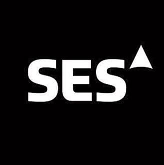 SES logo with a black background and white text featuring a small triangle.