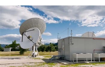 Image credit SPACENEWS: An SES O3b mPower medium Earth orbit gateway in Greece. Credit: SES
