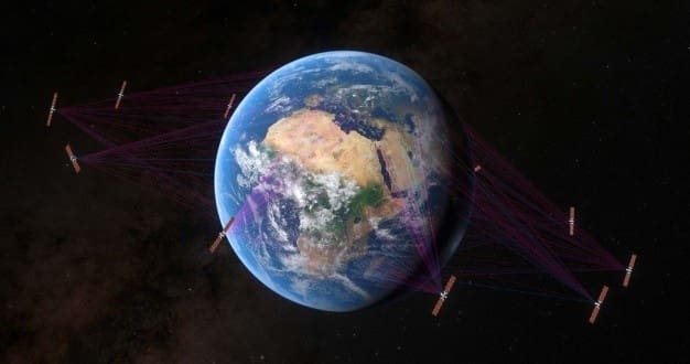 Image credit SPACENEWS: An illustration of the O3b mPower network SES operates in medium Earth orbit, in addition to geostationary satellites. Credit: SES