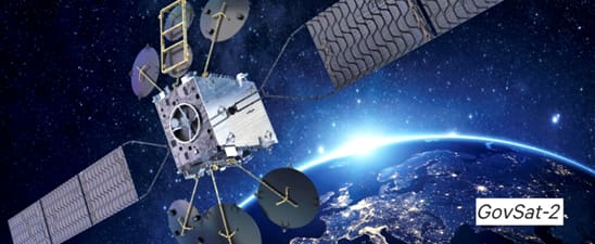 A satellite orbiting Earth with solar panels and antennas.
