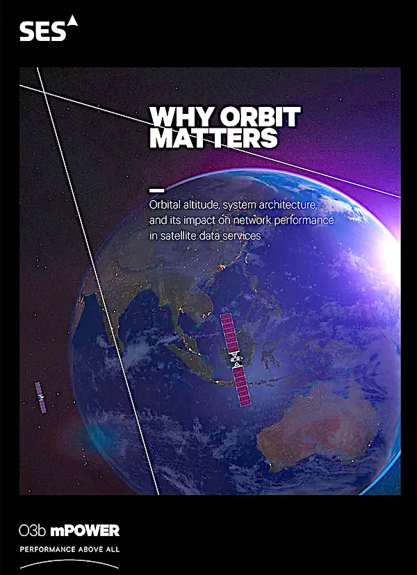 Satellite orbiting Earth with SES branding.