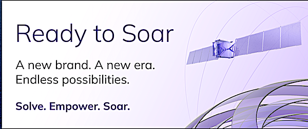 Satellite and inspirational text with abstract design.