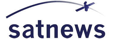 Satnews logo with satellite and arc design.