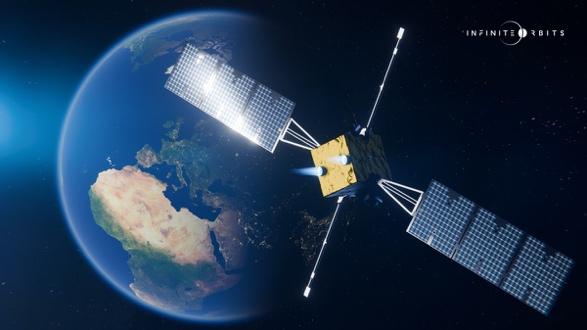 Cube satellite with four large solar panels