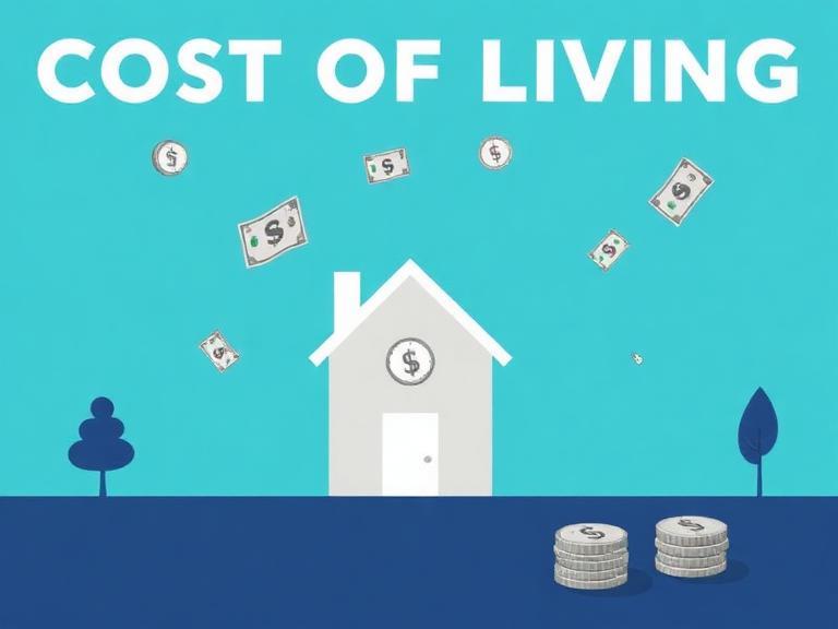 Cost of living illustration with house, money.
