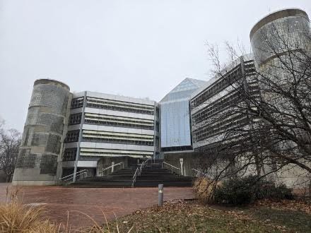 Modern building with unique architectural design.