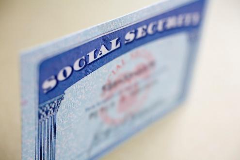 Social Security card close-up, angled view.