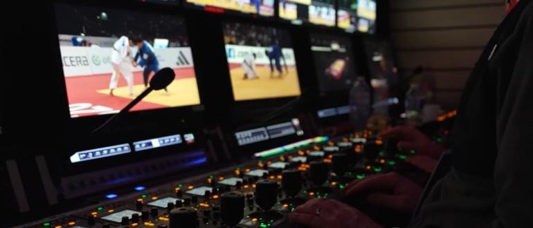 Broadcast control room mixing live judo broadcast