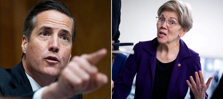 Two officials debating in split-panel photo